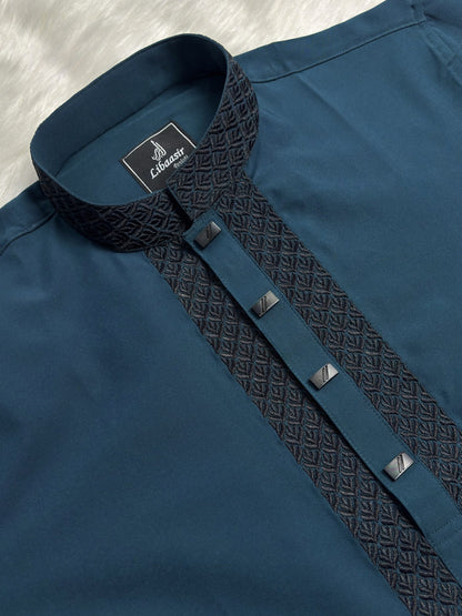 Premium Deep Teal Blue Panjabi image 3