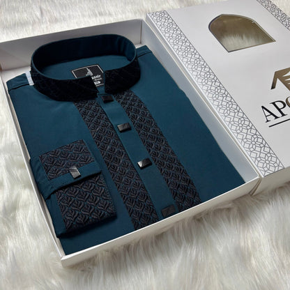 Premium Deep Teal Blue Panjabi image 0