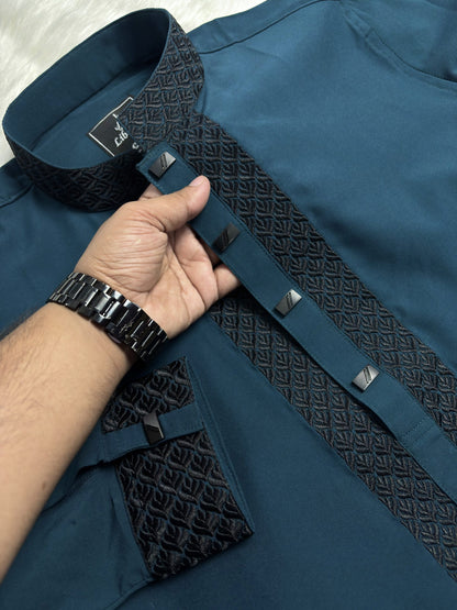 Premium Deep Teal Blue Panjabi image 1