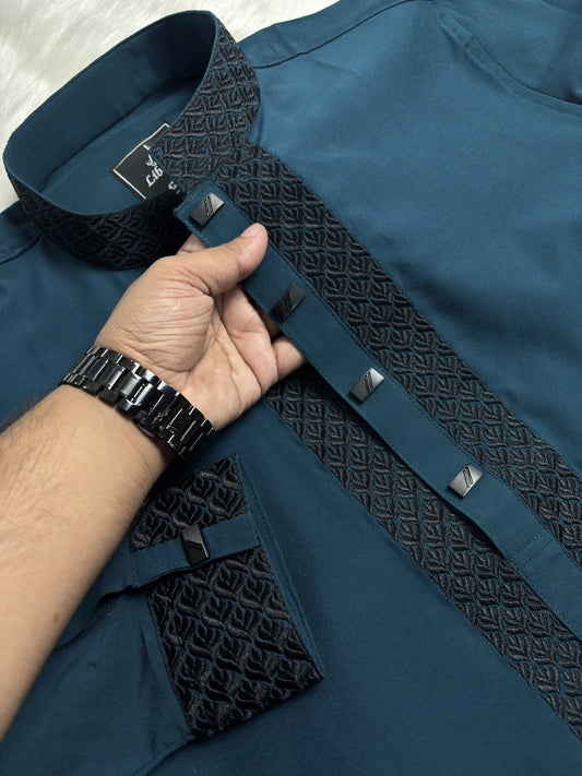 Premium Deep Teal Blue Panjabi image 1