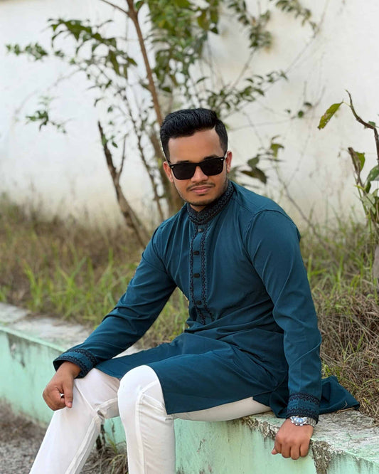 Premium Deep Teal Blue Panjabi image 1