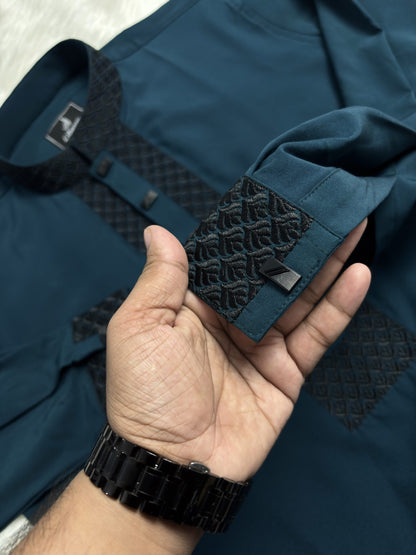Premium Deep Teal Blue Panjabi image 2